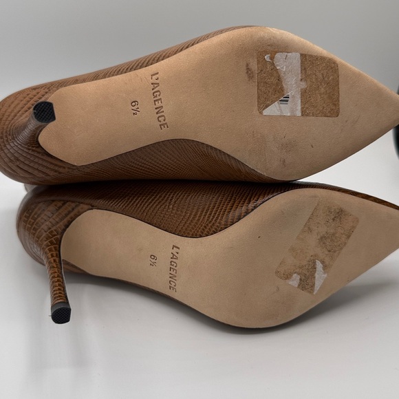 L'AGENCE Mariette Brown Lizard-Embossed Pointed-Toe Stiletto Ankle Boots 36.5 - Picture 3 of 8